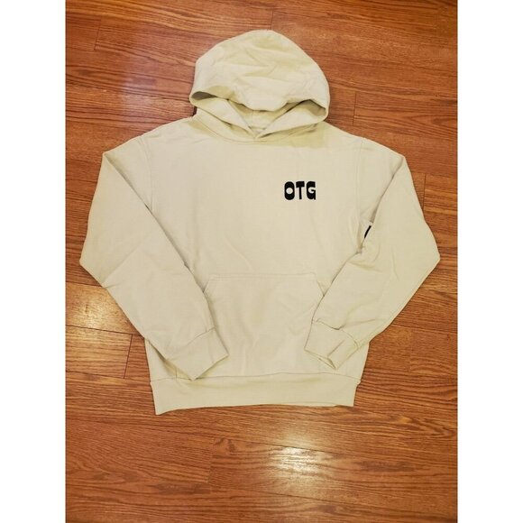 Off The Grid Records Hoodie Men's Size M Beige Big Back Logo Heavyweight New - Picture 3 of 9